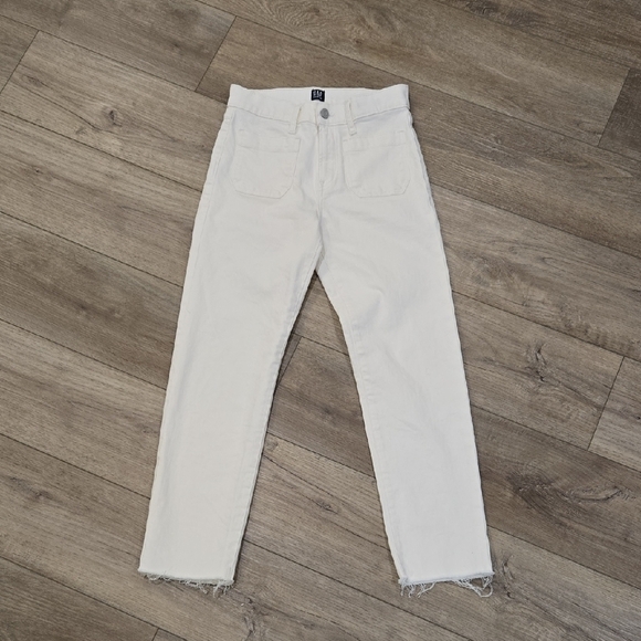 GAP Pants - GAP High Waist Cheeky Cream Denim Jeans With Raw Hem
